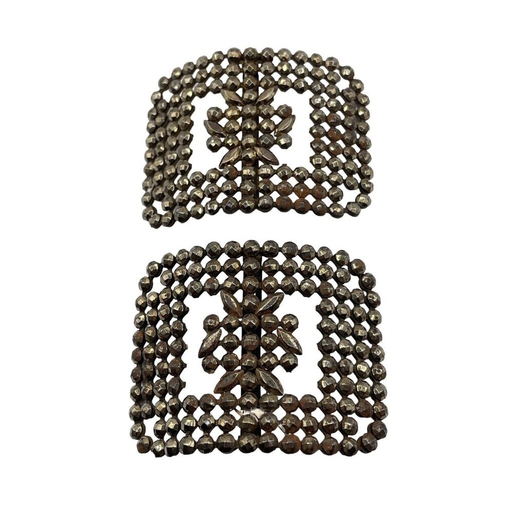 Antique‎ Pair Steel Cut Shoe Buckles Clips Made In France Rustic Some Rust VTG